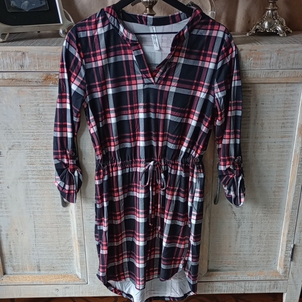 C) Bobbie Brooks Pink and Gray Plaid Dress